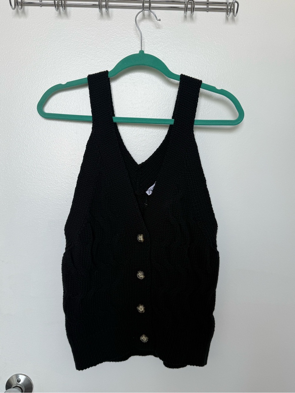 Zara Black Cable Knit Button-Front Vest